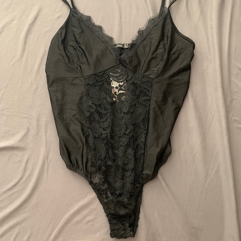Black, lace and satin, body suit